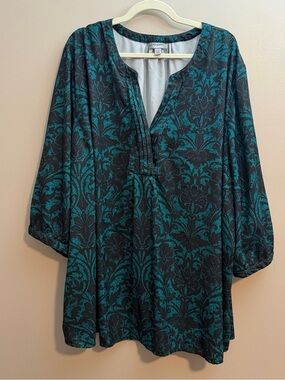 Catherines Teal and Black Printed Blouse